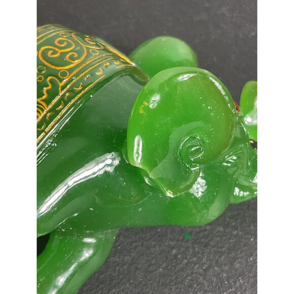 Green Resin Elephant Figurine With Gold Detailing - Picture 4 of 7